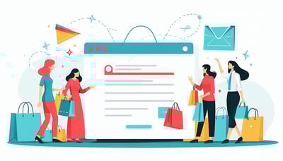 Newsletter signup illustration showing shoppers discovering deals and savings